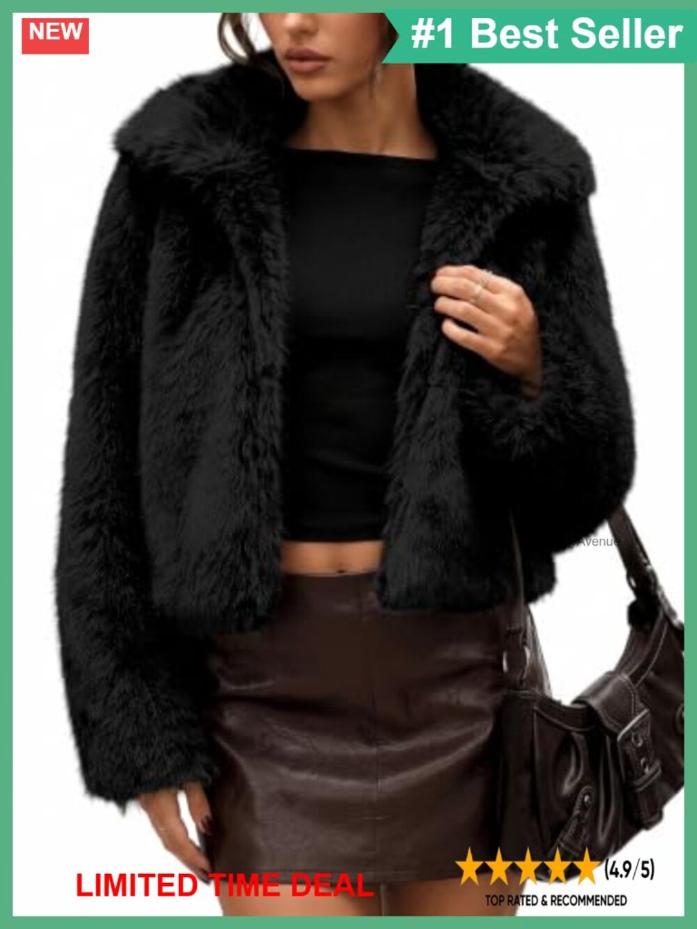 Two-Tone Faux Fur Cropped Jacket Fluffy Lapel Coat